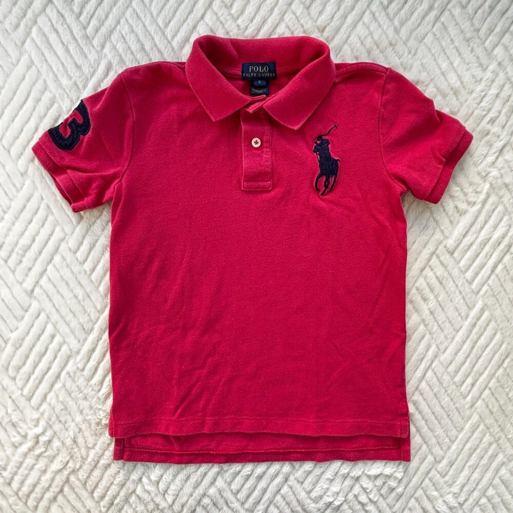 Ralph Lauren Boys Size 6 Pink Red Big Pony Polo Shirt #3 Classic Cotton Casual
